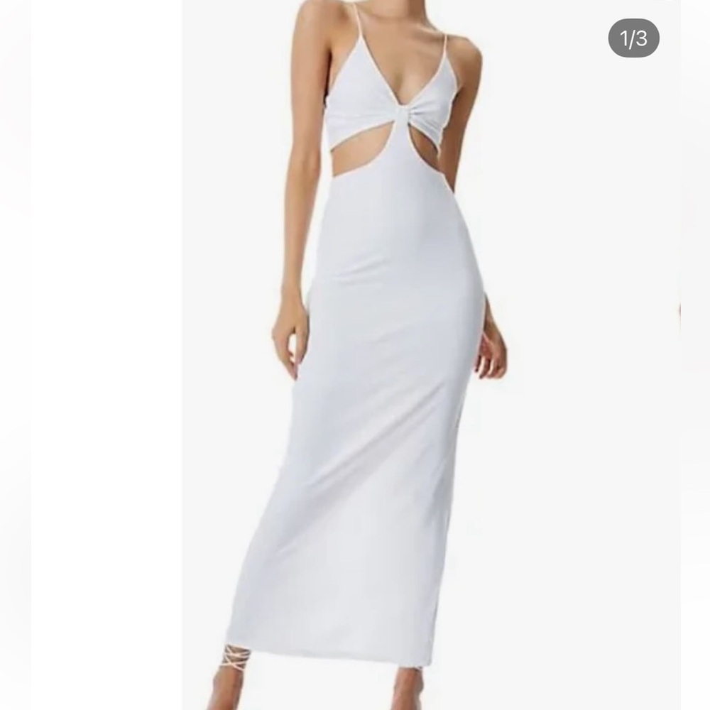 Alice + Olivia White Bodycon Maxi Dress with Plunge Neckline